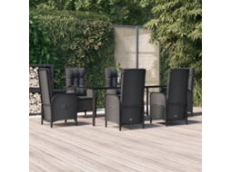Vidaxl 7 Pcs Conjunto De Jantar P/ Jardim C/ Almofadões Vime Pe Preto