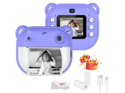 Câmara Instantânea para Crianças HEXINYIGJLY Ecrã Hd 1080p, Bateria de Longa Duração, Inclui 2 Rolos de Filme Roxo