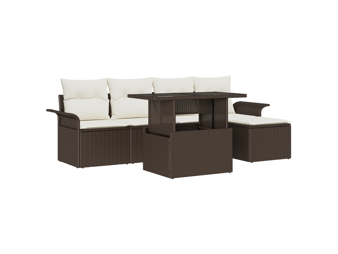 Conjunto 6 De Sofá De Vidaxl Com Almofadas Marrom Rattan Poliéster