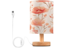 Abajur De Cabeceira Com Estampa Floral Em Aquarela, Portas De Carregamento Usb C, Luminária De Mesa Cabeceira, Luminária
