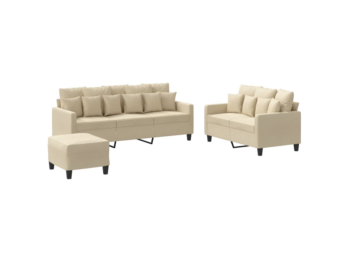 Maison Exclusive - 3 Pcs Conjunto De Sofás Com Almofadões Tecido Cor Creme