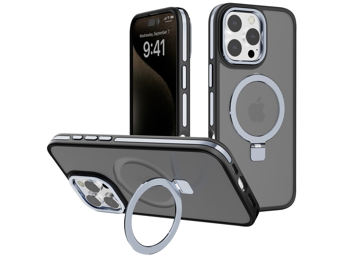 Suporte Casa Para Iphone 15 Pro Pele Sintética Magnética Cinzento