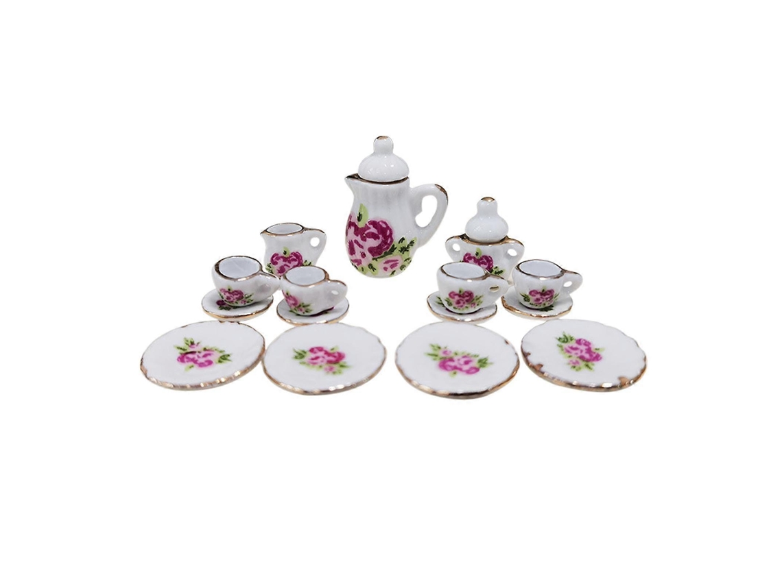 Conjunto De Chá Miniatura Porcelana Para Casinha De Boneca: Bule, Xícara E Prato Simulados