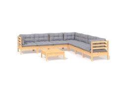 Conjunto de 8 Garden Lounge com Almofadões Cinza Pinho Maciço MAISON EXCLUSIVE