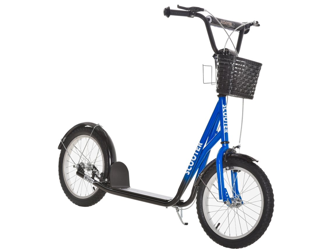 Patinete Para Crianças, Scooter Com Travão, Incluí Cesto, Altura Regulável, Para Crianças Dos 5 Aos 12 Anos, Azul+preto