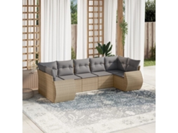 Vidaxl 7 Pcs Conjunto De Sofás P/ Jardim Com Almofadões Vime Pe Bege