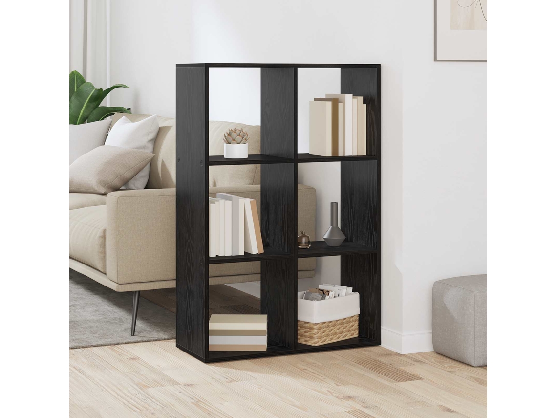 Vidaxl Gabinete De Livros 6 Níveis 69,5 X 29 X 103,5 Cm Carvalho Preto