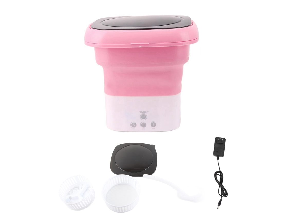 Máquina de Lavar Mini Dobrável Portátil com Tubo de Dreno para Roupas de Bebê, Roupa Íntima e Meias Rosa Branco Plug Us | S/MARCA