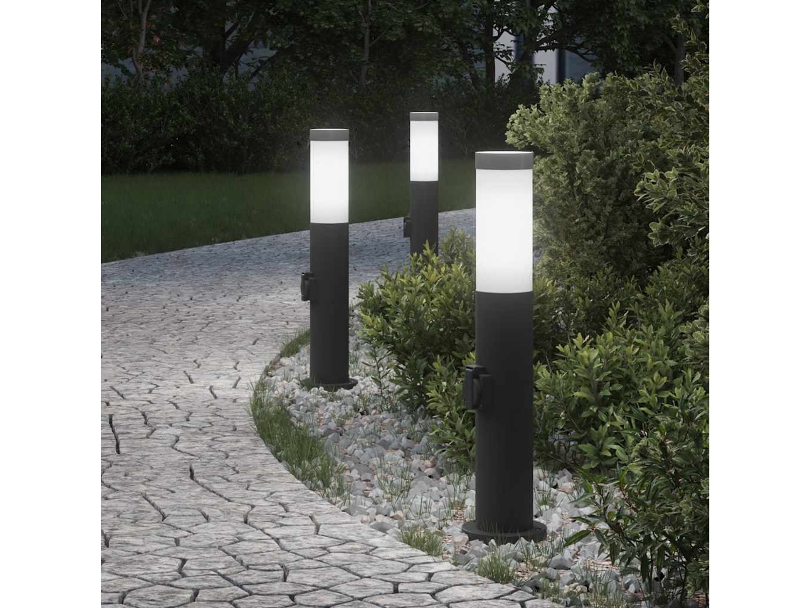 Vidaxl Luminárias De Balizador Com Tomada, 3 Peças, 50 Cm, Aço Inoxidável, Ip44