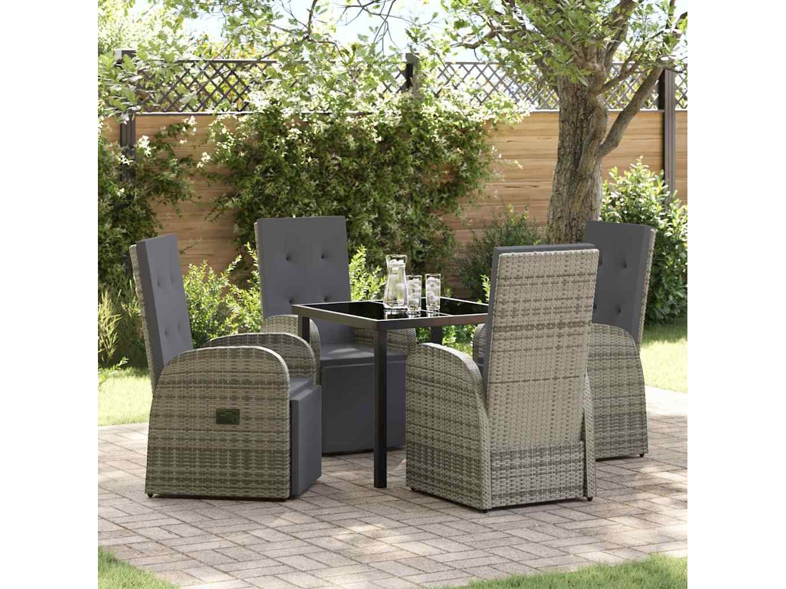 Vidaxl Conjunto de Jantar para Jardim 5 Pcs Cinzeto Vime Pe