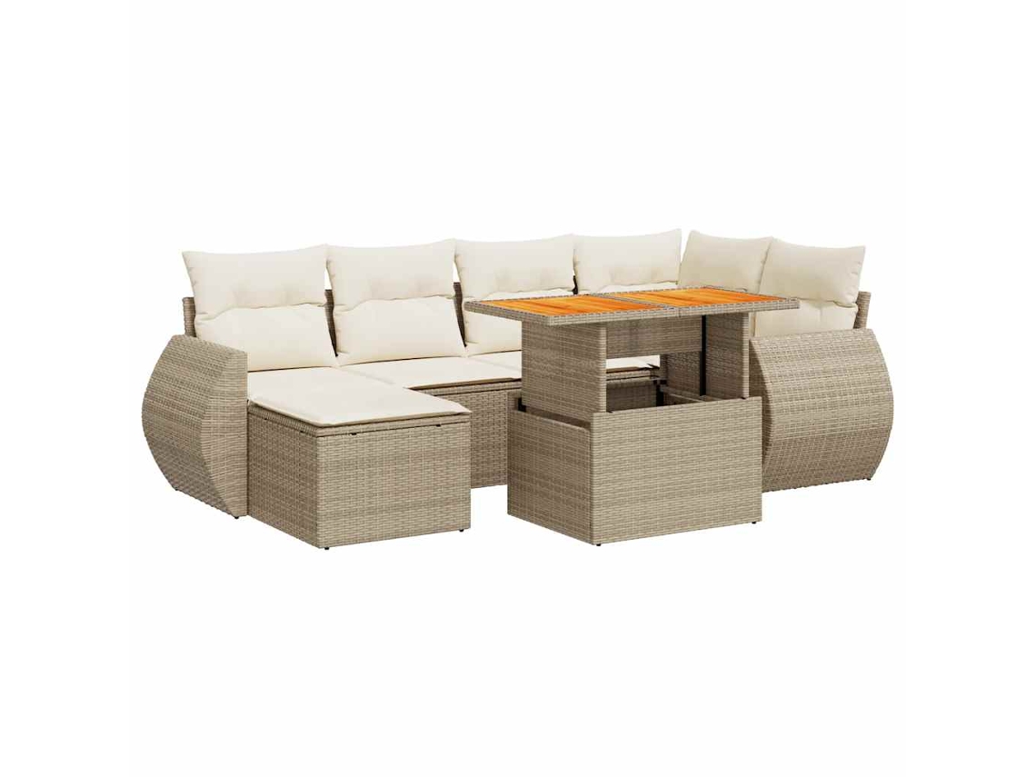 Conjunto de 7 Sofás para Jardim com Almofadões Vime Pe Bege MAISON EXCLUSIVE (7 pcs)
