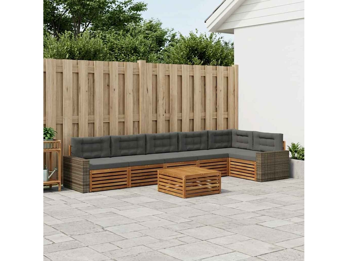 Vidaxl Conjunto De Sofás Para Exterior 7 Pcs Natural E Antracite