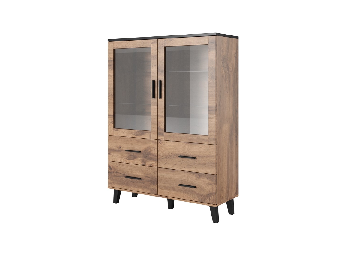 Vitrina Cama Lotta 2d4d Wotan Oak Mat Preto Cama Meble