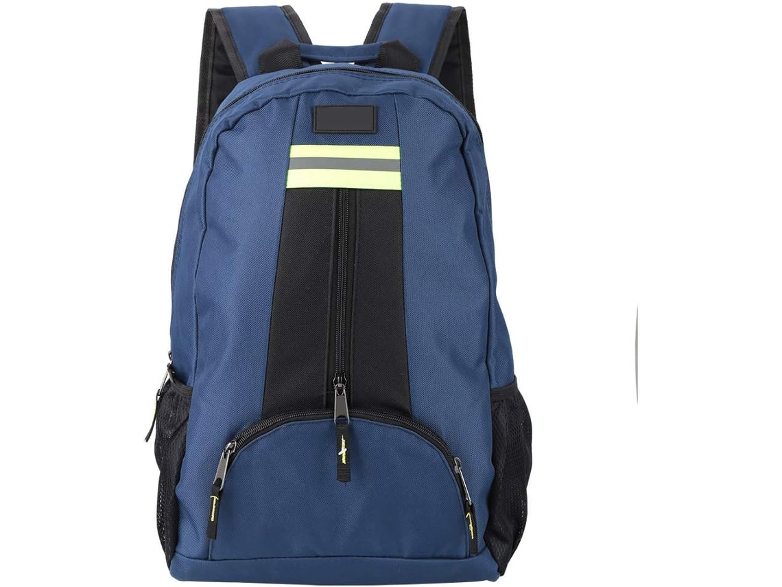 Mochila dupla para ferramentas, resistente à água, em tecido Oxford, com diversos compartimentos para organização das ferramentas.