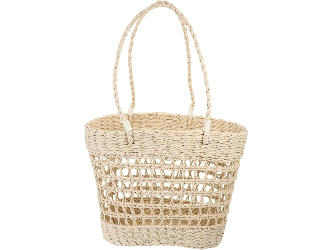 Bolsa De Ombro De Palha Leve E Tecida À Mão Para O Verão, Com Design Vazado, Ideal Para A Praia - Ampla Capacidade.