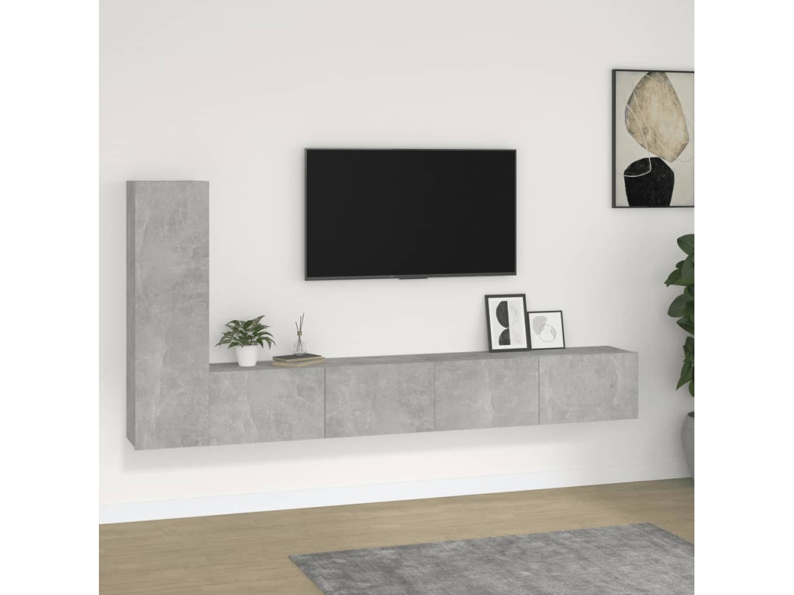 Vidaxl Conjunto Móveis De Tv 3 Pcs Madeira Processada Cinzento Cimento