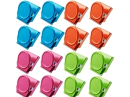 Conjunto de 16 Clips Magnéticos Metálicos 3,5x3x2,3 cm, Cor Azul, para Geladeira, Quadro Branco, Notas y Oficina | S/MARCA