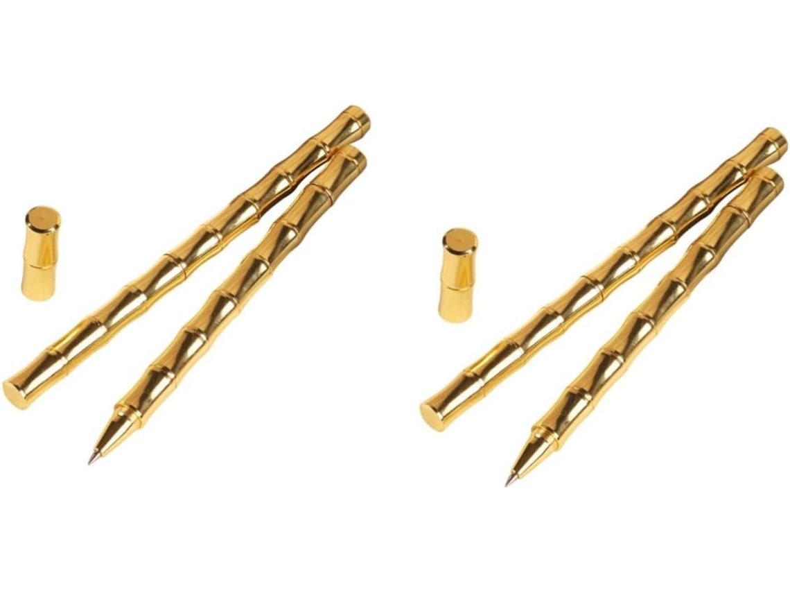 Conjunto De 2 Canetas Esferográficas Decorativas Em Bambu Neutro,