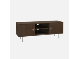 Móvel Tv Vintage com Acabamento Madeira e Aço Inox com 2 Portas, 140cm, Madeira De Nogueira