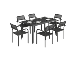 Mesa e cadeiras para jantar externo 6 pessoas, com furo para guarda-sol, preto BTFORUS