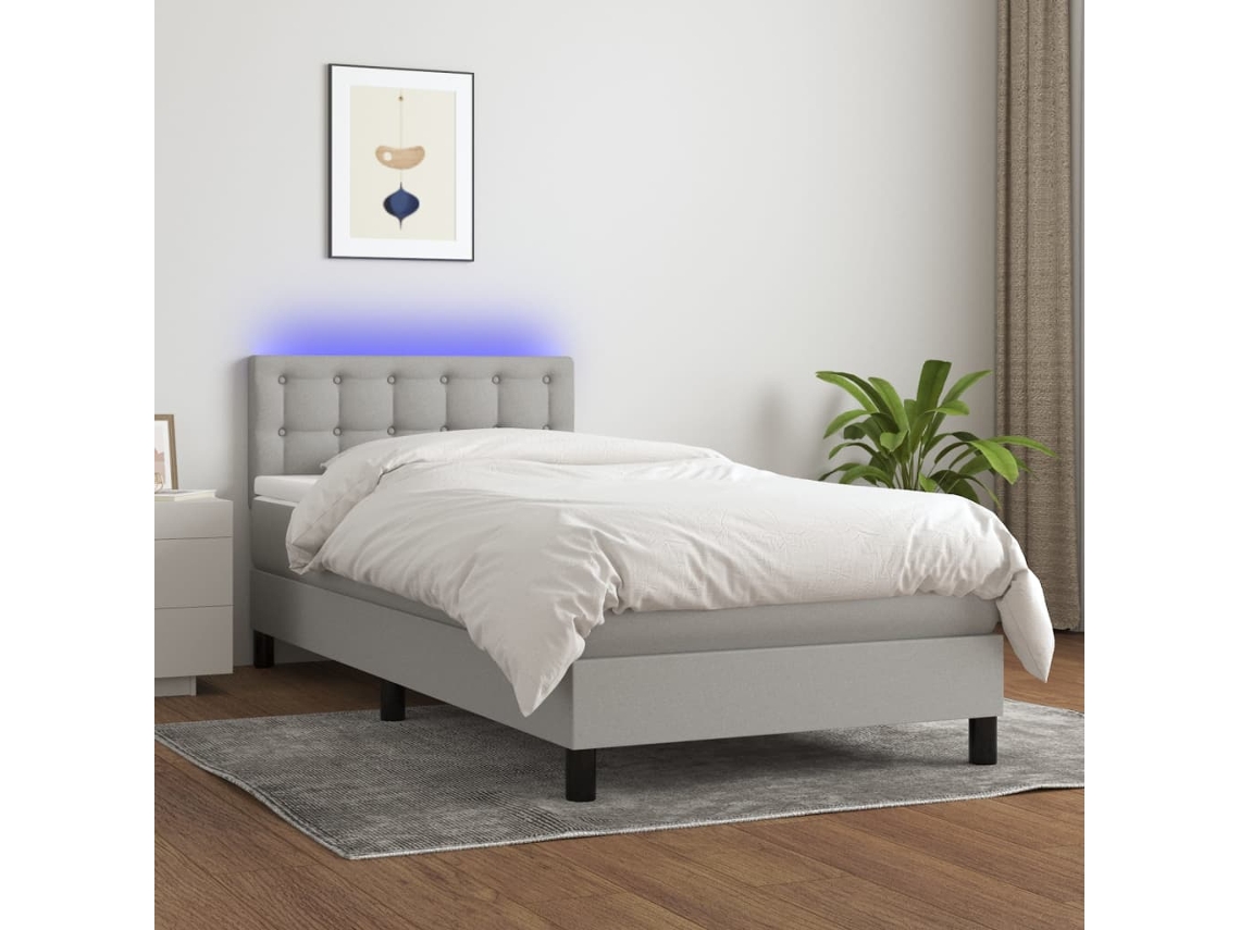 Cama Box Spring C/ Colchão E Led 90x190 Cm Tecido Cinza-claro