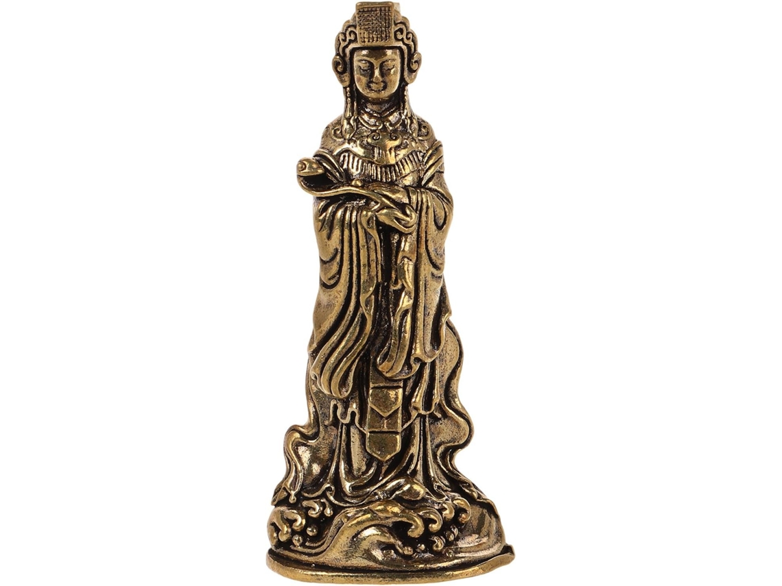Estátua Retrô Deusa Cobre Dourado Elegante Ornamento Design Intrincado Símbolo Sorte Decoração Exclusiva GOKOCO