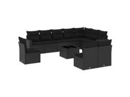 Conjunto de 11 Sofás de Jardim com Almofadões Vime Pe Preto MAISON EXCLUSIVE