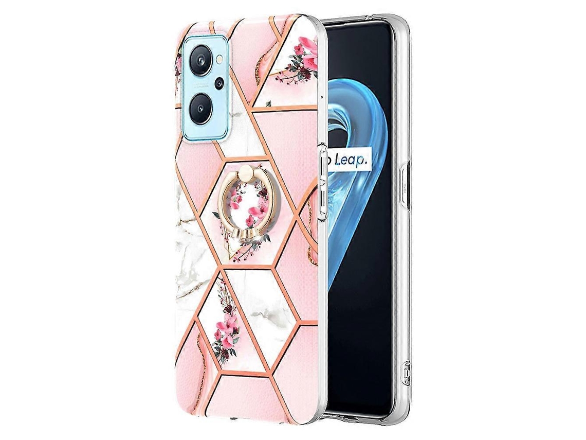 Capa Com Suporte De Anel De Tpu Com Estampa De Flor De Mármore Para Oppo Realme 9i / A36 / A96 4g
