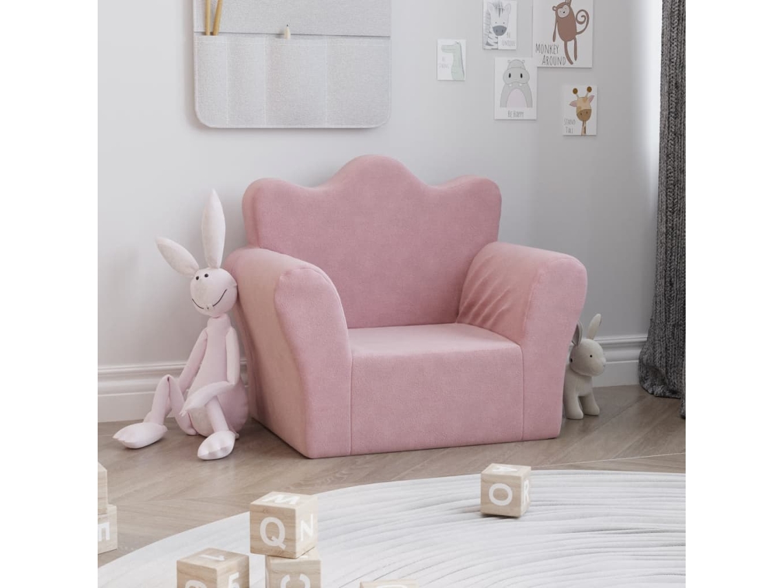 Vidaxl Sofá Infantil Pelúcia Macia Rosa