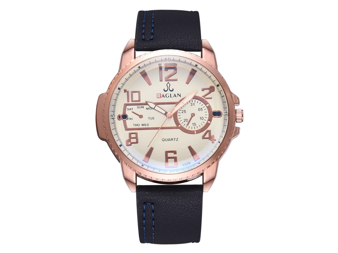Relógio Masculino de Quartzo com Caso Ouro Rosa e Correia Pu (azul)