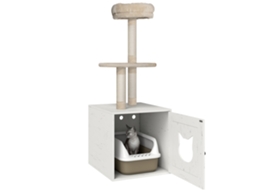 Árvore De Lazer 2‑em‑1 Com Zona Sanitária, Torre De Brincadeiras E Arranhadores, Cor Creme, Altura 129 Cm Para Companheiros De Lar