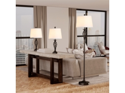 Conjunto De 3 Lâmpadas Vintage 2 De Mesa E 1 De Pé Em Preto E Branco, Metal E Algodão, Para Sala De Estar Ehstmind (mesa Ø38cm, Pé Ø62cm)