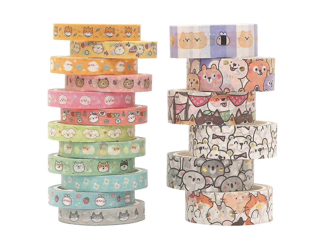 Fita Adesiva, 18 Rolos, Fitas Adesivas Decorativas Fofo Com Desenhos Animados Fofos, Finos Com Detalhes Dourados De Animais