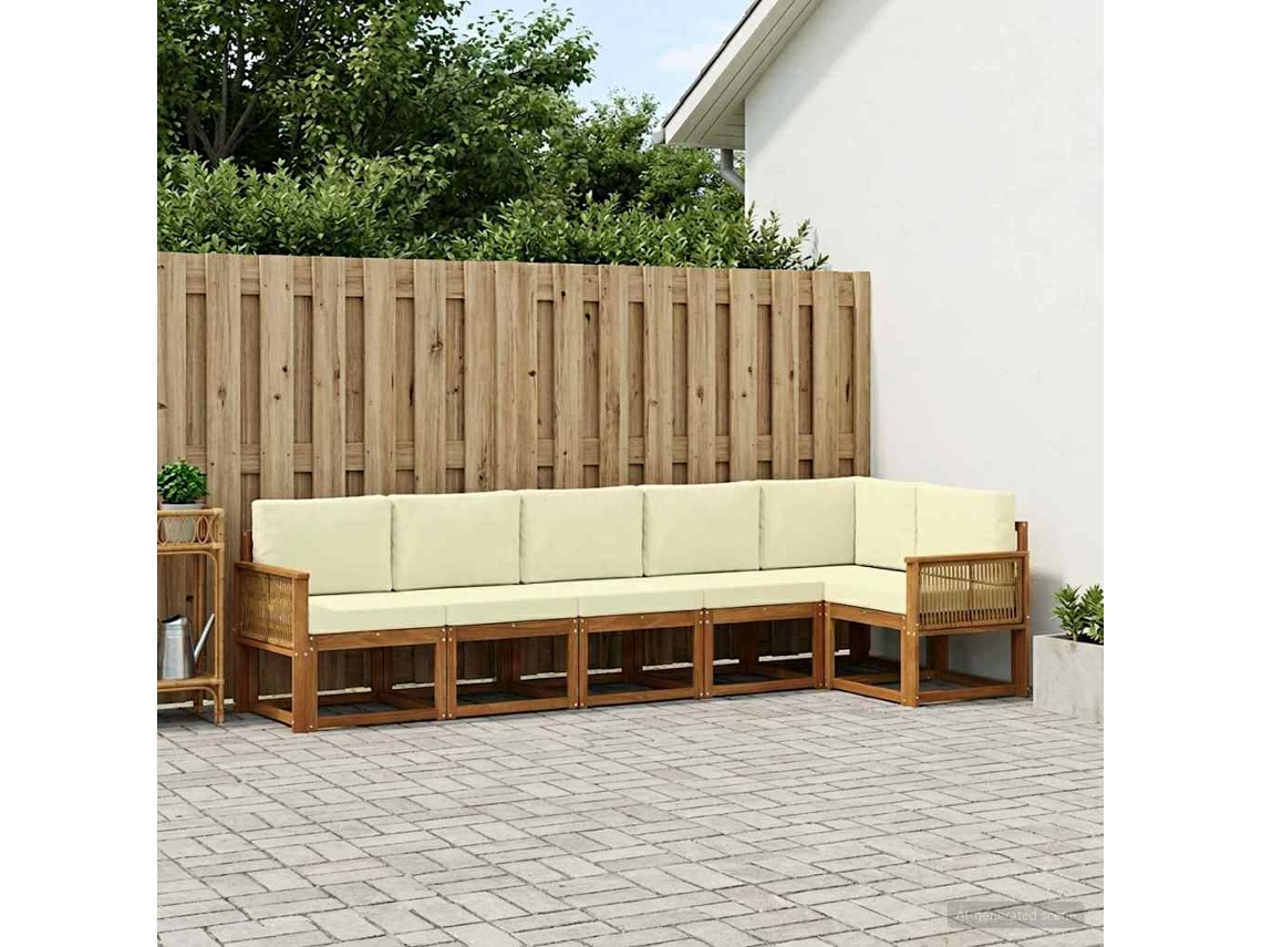 Vidaxl Conjunto De Sofás Para Exterior 6 Unid. Natural E Creme