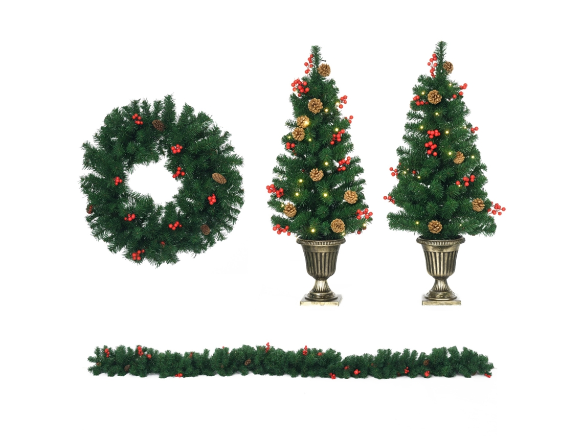 Decorações De E Natal. Conjunto 4 Peças Com 2 Árvores Φ40x90 Cm. Guirlanda