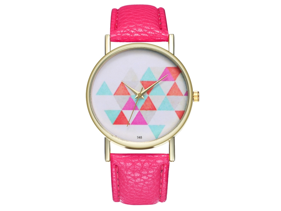 Relógio de quartzo com pulseira de couro PU, unissex, mostrador simples, rosa e vermelho.
