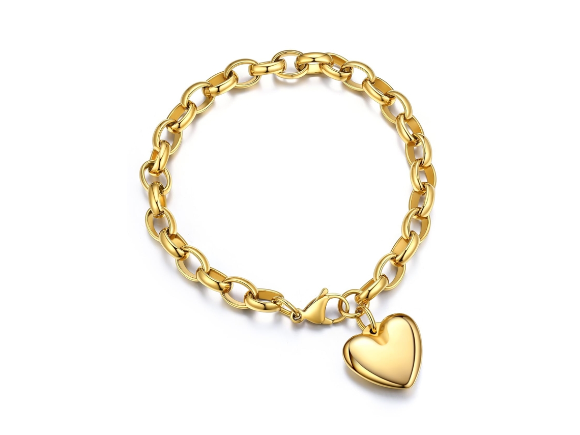 Pulseira com Pingente em Forma de Coração, Corrente Dourada Ajustável, Joia Elegante como Presente de Aniversário, Ergonômico, Uso Diário STELASPLEN