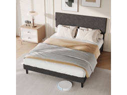 Cama de Casal 160x200 Cm em Linho com Cabeceira Estofada, Estrutura Robusta e Silenciosa, Tecido Respirável, Cinza SIMURQ