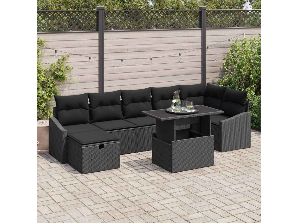 Vidaxl Conjunto De Sofá De Jardim 8 Unid. Preto Vime Pe