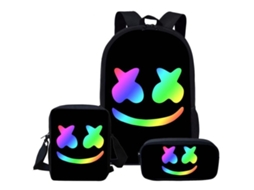 Conjunto De Três Peças Mochila Escolar Dj Marshmallow Aquaforge