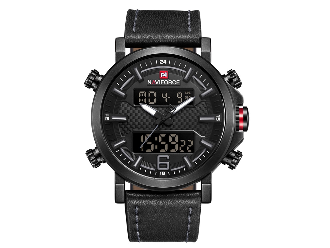 Relógio Eletrônico Masculino Impermeável de Cinto Pu com Calendário Naviforce