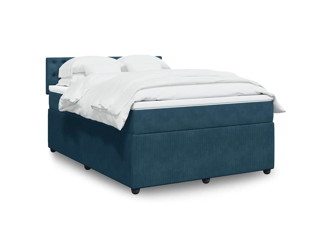 Vidaxl Cama Com Molas/colchão 140x200 Cm Veludo Azul