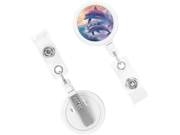 Porta Crachá Retrátil Resistente, Com Crachá Espiral Desenho De Golfinho, Chaveiro Resistente E Espiral