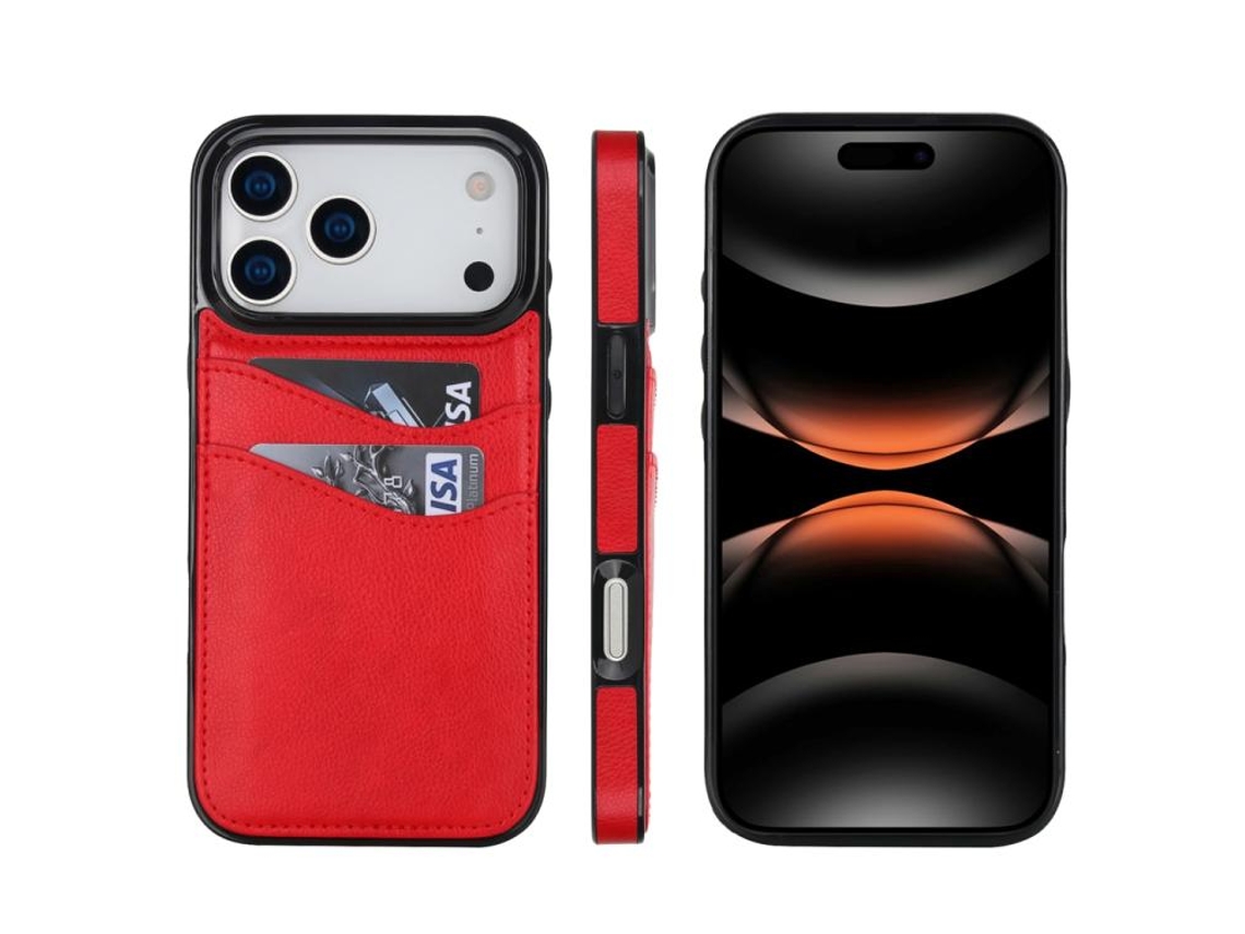 Capa Para Iphone 17 Pro Max - Couro Cor Lichia Com Compartimento Para Cartão