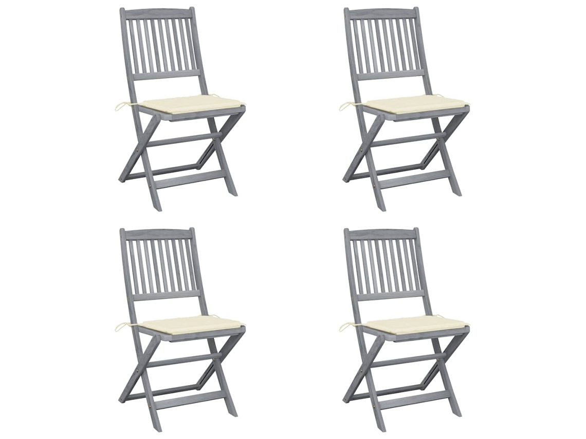 Vidaxl Cadeiras Exterior Dobráveis C/ Almofadões 4 Pcs Acácia Maciça