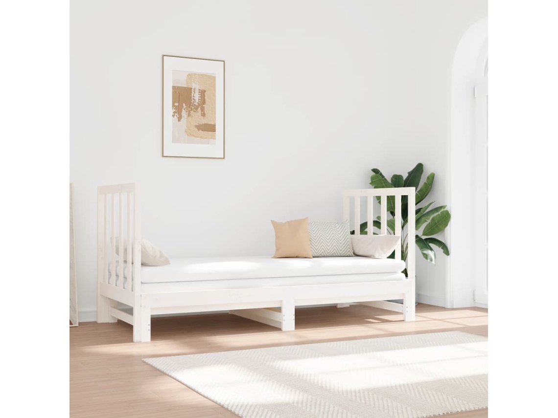 Vidaxl Estrutura Sofá-cama De Puxar 2x(90x190) Cm Pinho Maciço Branco