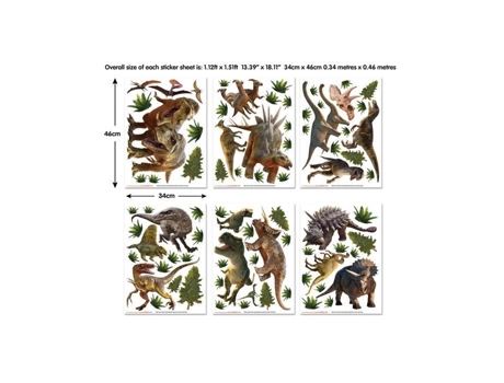Conjunto de 80 adesivos de dinossauro 34x46 cm L Walltastic