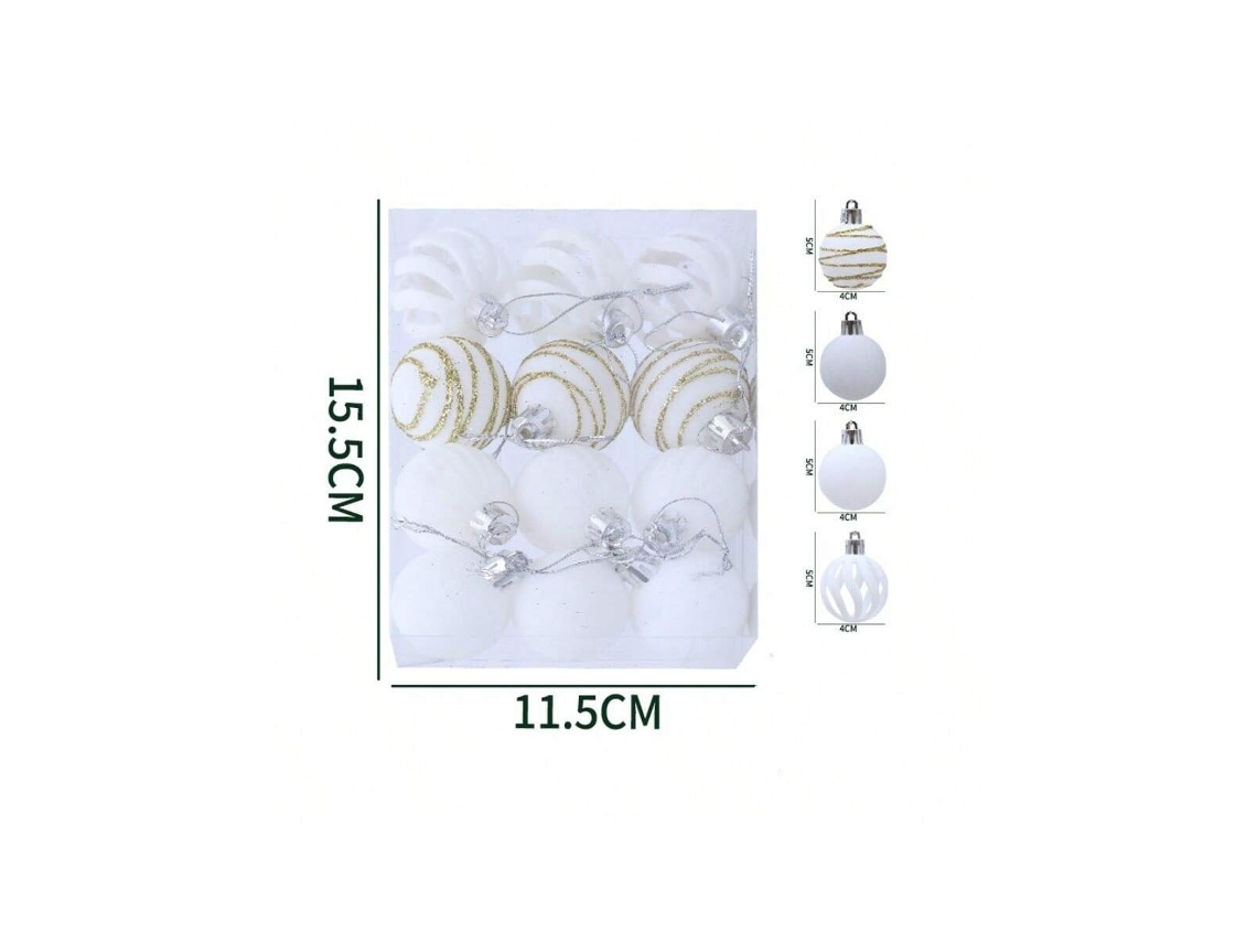 Bola De Natal Flocada, 12 Unidades Flocadas Brancas De 4cm Igvtrade