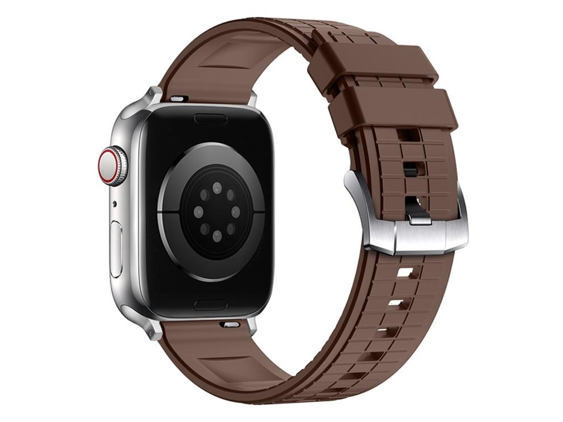 Bracelete Para Apple Watch 46/49/45/44mm - Borracha Fluorocarbonada Com Textura Quadrada Esportiva Marrom