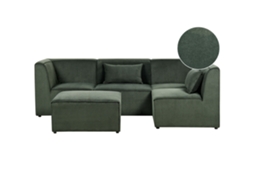 Sofá Esquinero (i) Con Otomana Beliani Lemvig De Pana Verde 250x166x78